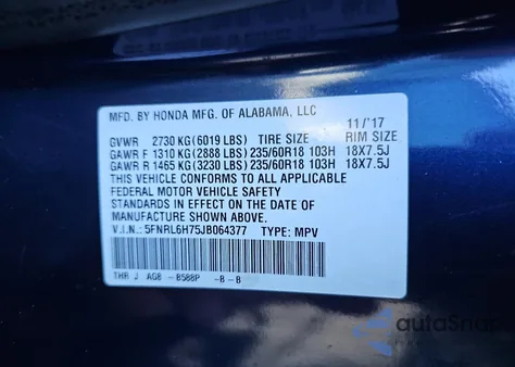 2018 Honda Odyssey Exl z USA, uszkodzony, nr VIN 5FNRL6H75JB064377